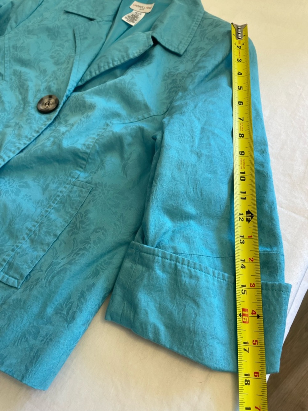 Vintage Carroll Reed Petite Turquoise Floral Damask Cotton Blazer Women’s 14P - Picture 6 of 8